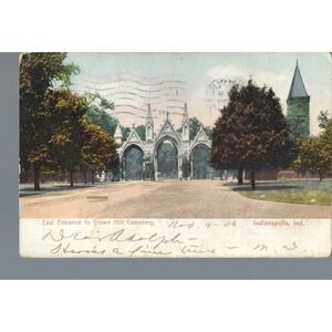 1906 Crown Hill Cemetery Indianapolis Indiana Polychrome Postcard Antique Gothic